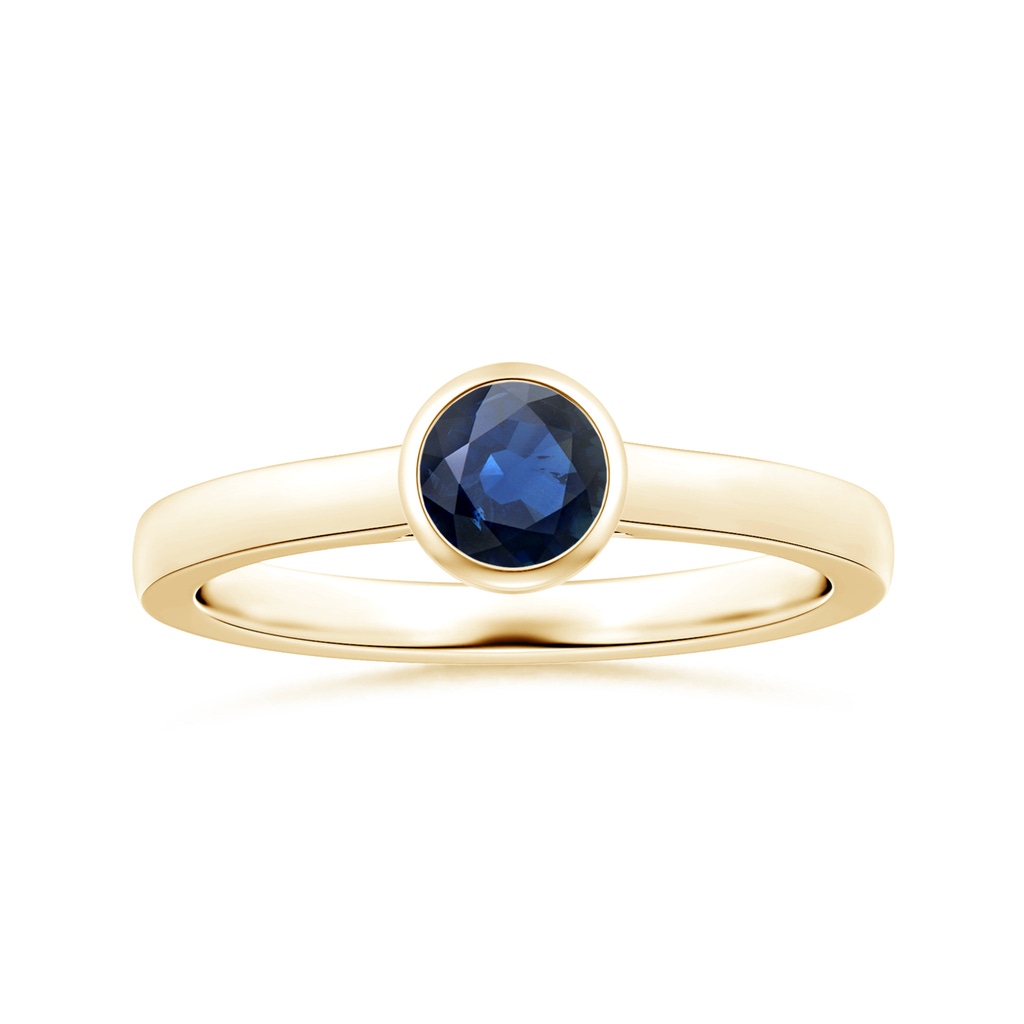 5.70x5.70x3.67mm AA GIA Certified Bezel-Set Round Blue Sapphire Solitaire Ring in Yellow Gold