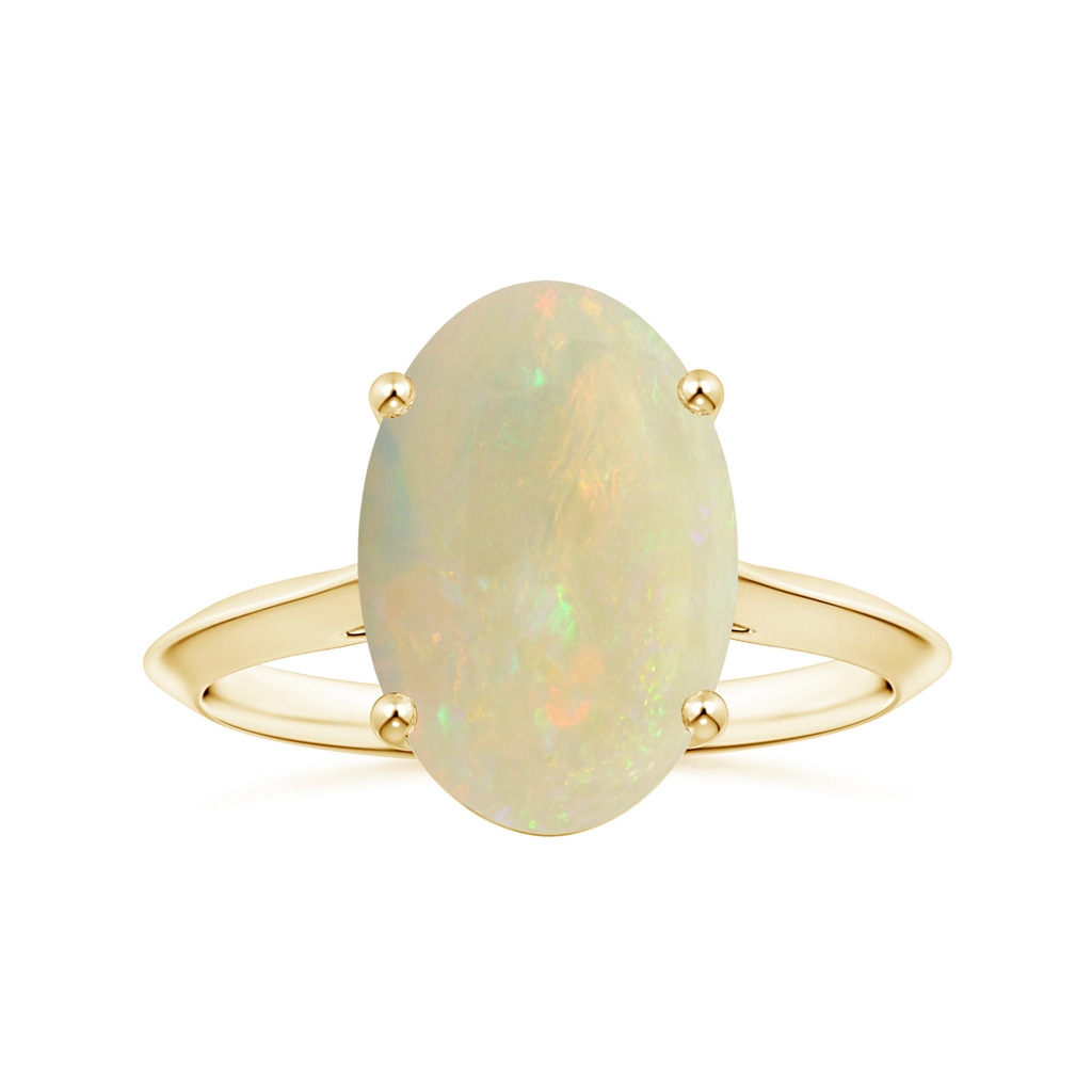 13.90x10.04x3.21mm AA Prong-Set GIA Certified Solitaire Oval Opal Ring with Knife Edge Shank in 18K Yellow Gold