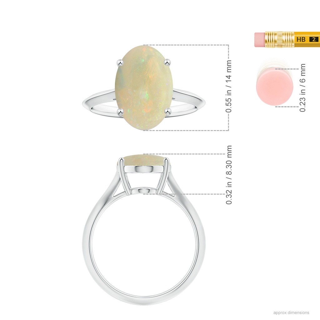 13.90x10.04x3.21mm AA Prong-Set GIA Certified Solitaire Oval Opal Ring with Knife Edge Shank in P950 Platinum ruler
