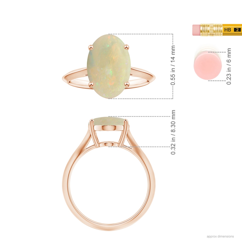13.90x10.04x3.21mm AA Prong-Set GIA Certified Solitaire Oval Opal Ring with Knife Edge Shank in Rose Gold ruler