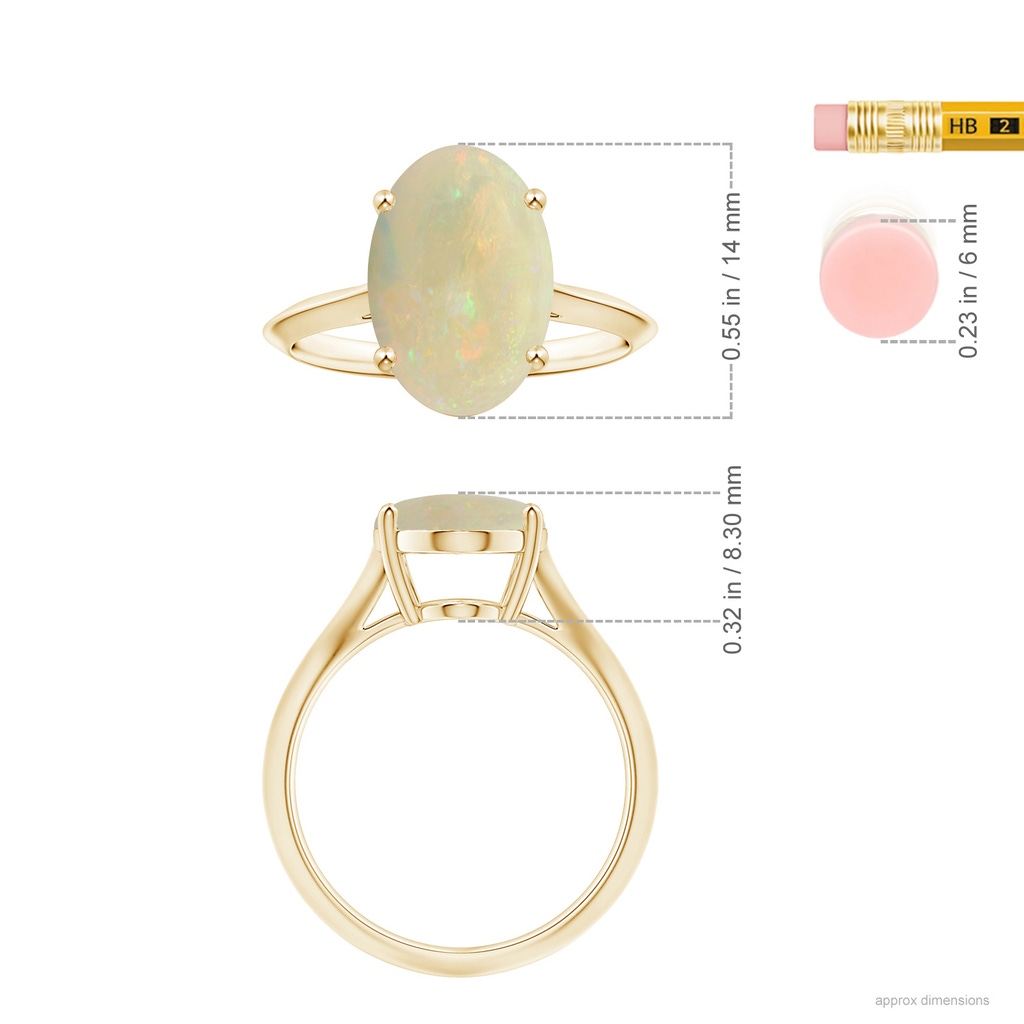 13.90x10.04x3.21mm AA Prong-Set GIA Certified Solitaire Oval Opal Ring with Knife Edge Shank in Yellow Gold ruler