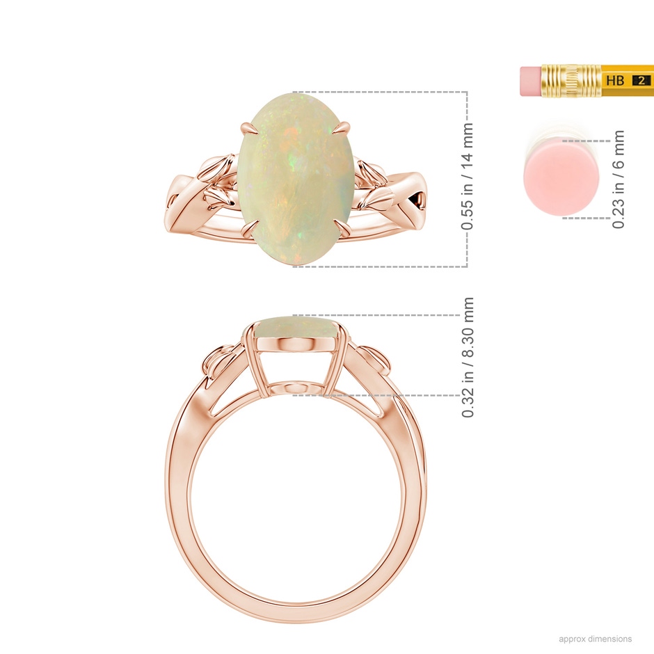 13.90x10.04x3.21mm AA Nature Inspired GIA Certified Claw-Set Oval Opal Solitaire Ring in 18K Rose Gold ruler