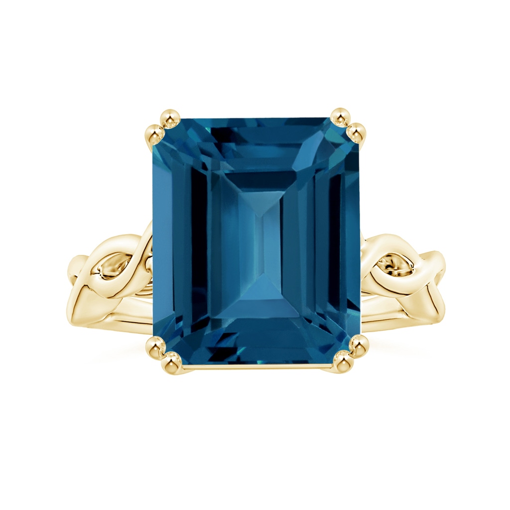 14.09x12.07x8.47mm AAA GIA Certified Double Prong-Set Emerald-Cut London Blue Topaz Twisted Shank Ring in 18K Yellow Gold