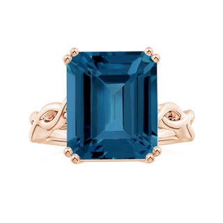 14.09x12.07x8.47mm AAA GIA Certified Double Prong-Set Emerald-Cut London Blue Topaz Twisted Shank Ring in 9K Rose Gold