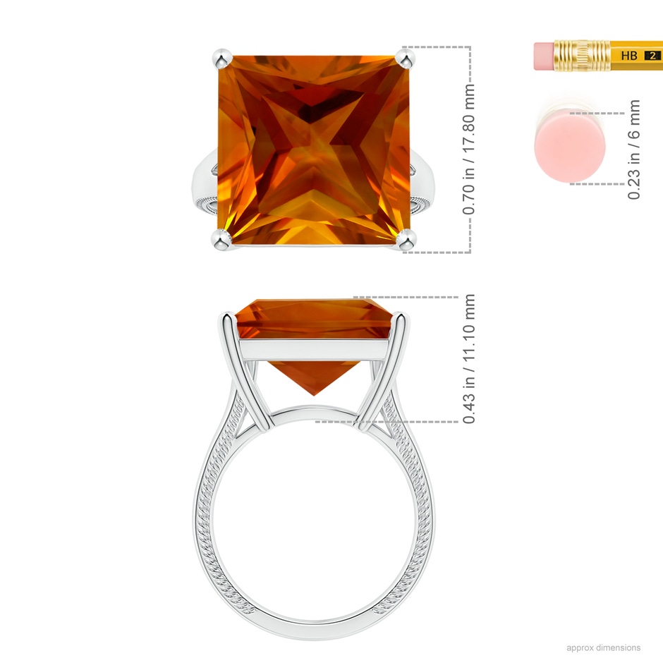 14.81x14.70x10.11mm AAAA Prong-Set GIA Certified Solitaire Princess-Cut Citrine Leaf Ring with Split Shank in P950 Platinum ruler