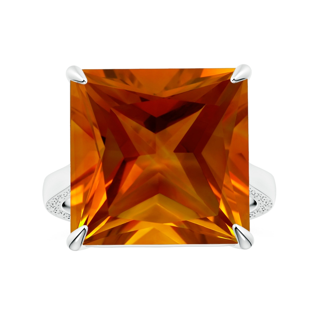 14.81x14.70x10.11mm AAAA Claw-Set GIA Certified Solitaire Princess-Cut Citrine Reverse Tapered Ring with Scrollwork in P950 Platinum