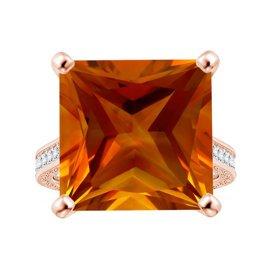 14.81x14.70x10.11mm AAAA GIA Certified Princess-Cut Citrine Scroll Ring with Diamonds in 18K Rose Gold 