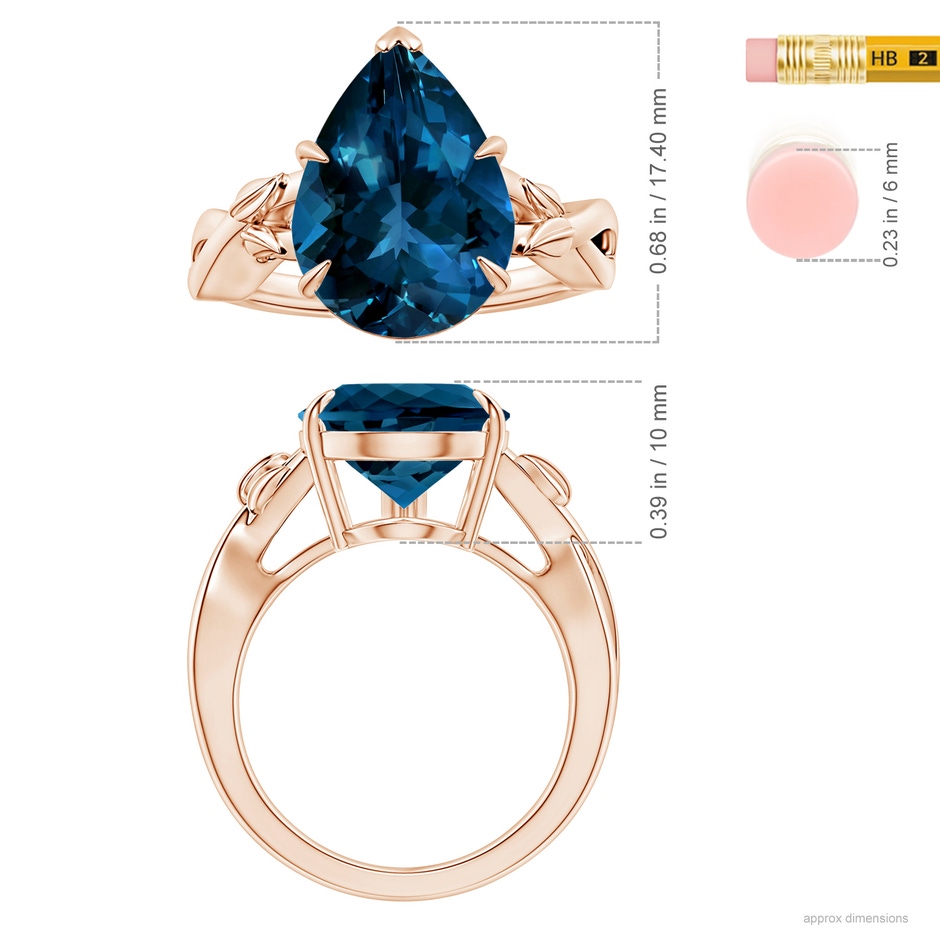 15.98x11.98x7.77mm AAAA Nature Inspired GIA Certified Pear-Shaped London Blue Topaz Solitaire Ring in 9K Rose Gold ruler