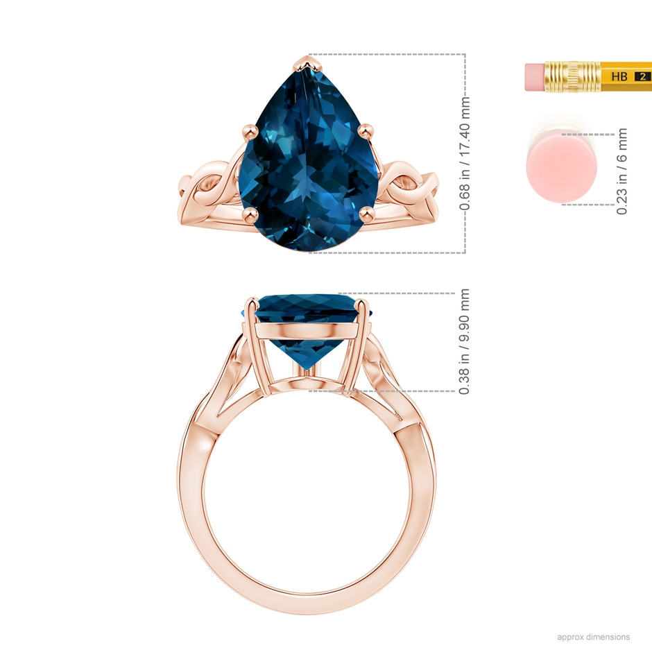 15.98x11.98x7.77mm AAAA Prong-Set GIA Certified Solitaire Pear-Shaped London Blue Topaz Twisted Shank Ring in 18K Rose Gold ruler