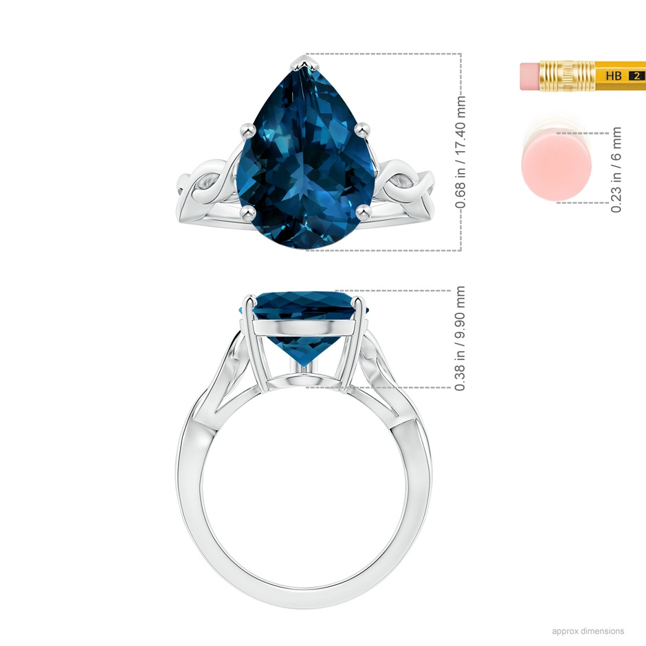 15.98x11.98x7.77mm AAAA Prong-Set GIA Certified Solitaire Pear-Shaped London Blue Topaz Twisted Shank Ring in 18K White Gold ruler