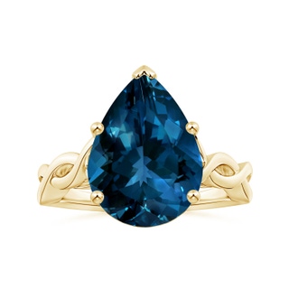 15.98x11.98x7.77mm AAAA Prong-Set GIA Certified Solitaire Pear-Shaped London Blue Topaz Twisted Shank Ring in 18K Yellow Gold