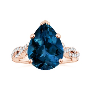 15.98x11.98x7.77mm AAAA Peg-Set GIA Certified Pear-Shaped London Blue Topaz Twisted Shank Ring in 10K Rose Gold