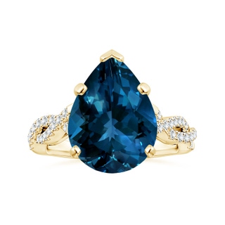 15.98x11.98x7.77mm AAAA Peg-Set GIA Certified Pear-Shaped London Blue Topaz Twisted Shank Ring in 10K Yellow Gold
