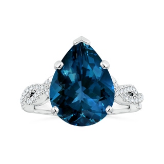 15.98x11.98x7.77mm AAAA Peg-Set GIA Certified Pear-Shaped London Blue Topaz Twisted Shank Ring in White Gold