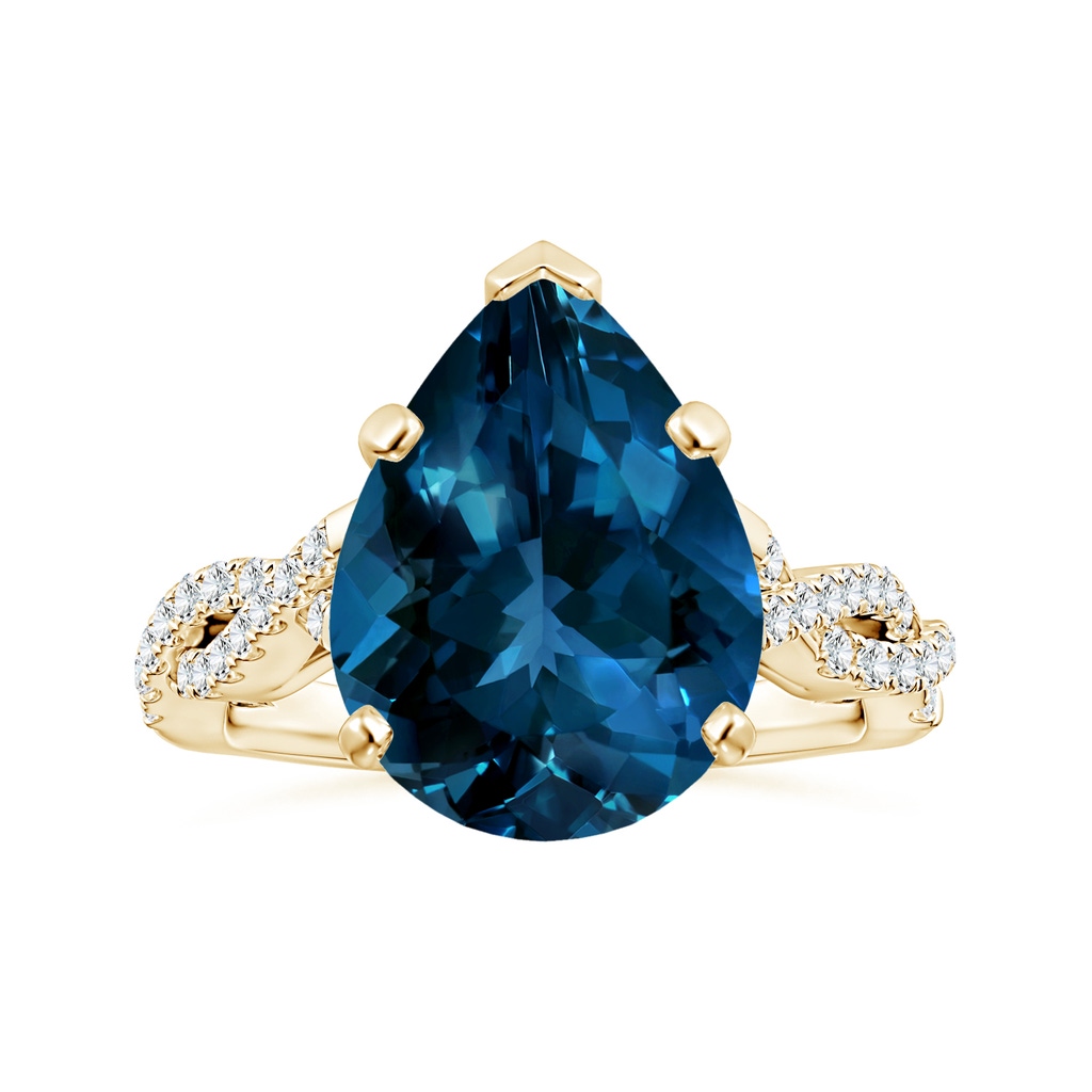 15.98x11.98x7.77mm AAAA Peg-Set GIA Certified Pear-Shaped London Blue Topaz Twisted Shank Ring in Yellow Gold