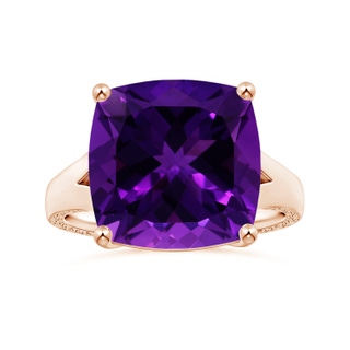 14.11x14.10x9.46mm AAAA Prong-Set GIA Certified Solitaire Cushion Amethyst Split Shank Ring with Scrollwork in 10K Rose Gold
