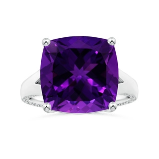 14.11x14.10x9.46mm AAAA Prong-Set GIA Certified Solitaire Cushion Amethyst Split Shank Ring with Scrollwork in P950 Platinum