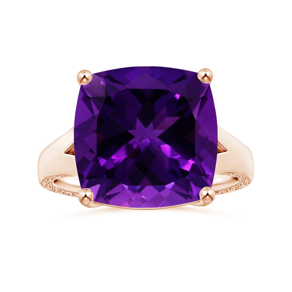 14.11x14.10x9.46mm AAAA Prong-Set GIA Certified Solitaire Cushion Amethyst Split Shank Ring with Scrollwork in Rose Gold