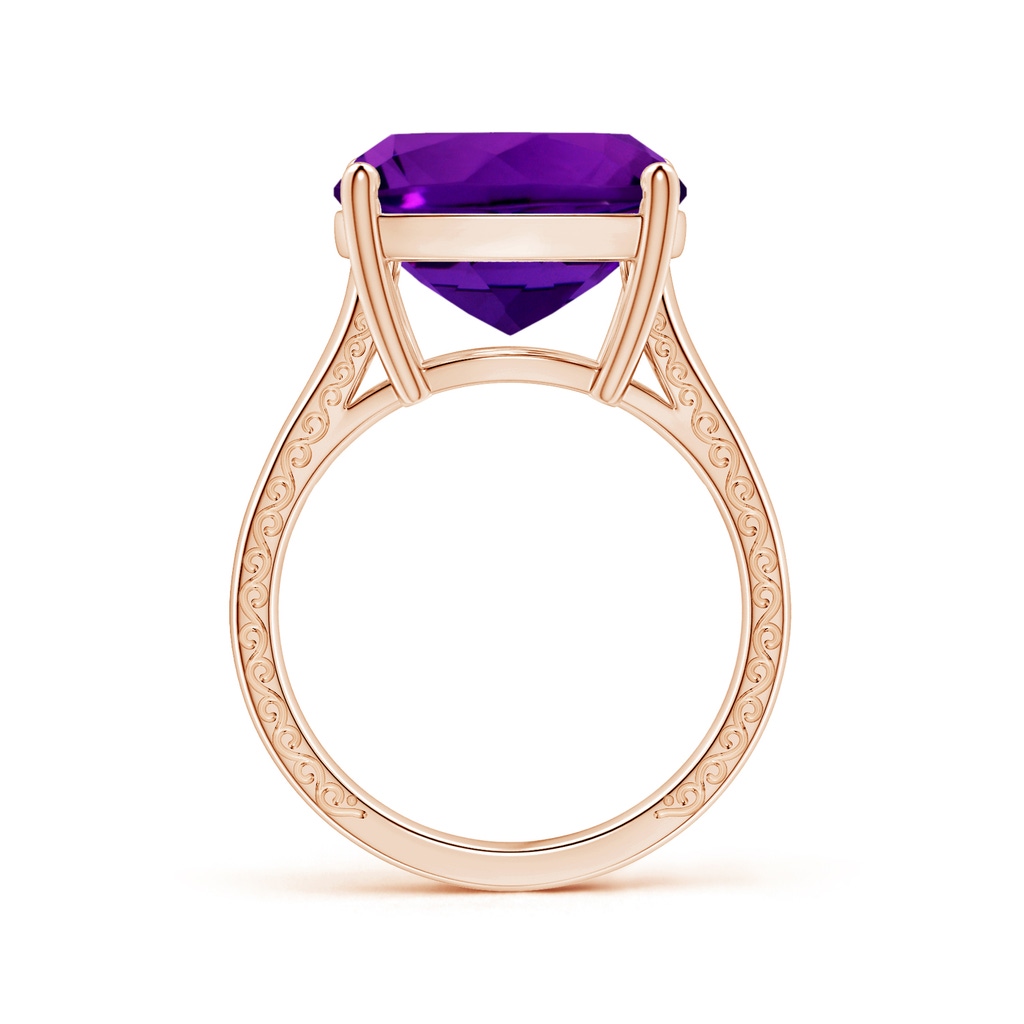 14.11x14.10x9.46mm AAAA Prong-Set GIA Certified Solitaire Cushion Amethyst Split Shank Ring with Scrollwork in Rose Gold - side 199