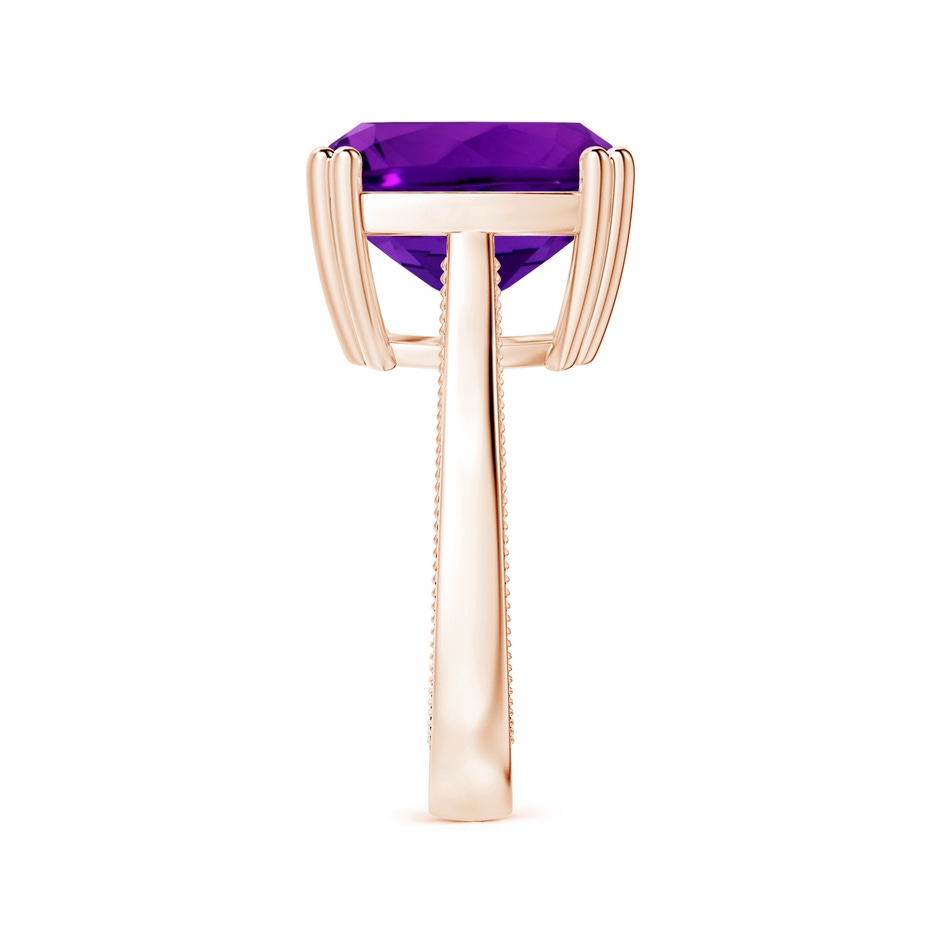 14.11x14.10x9.46mm AAAA Double prong-Set GIA Certified Solitaire Cushion Amethyst Ring with Leaf Motifs in Rose Gold side 399