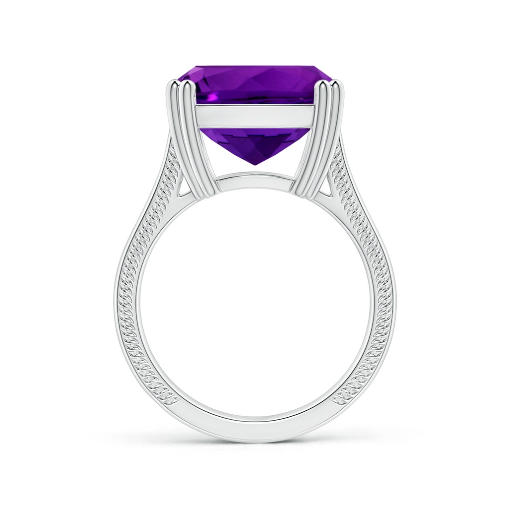 14.11x14.10x9.46mm AAAA Double prong-Set GIA Certified Solitaire Cushion Amethyst Ring with Leaf Motifs in White Gold - side 199