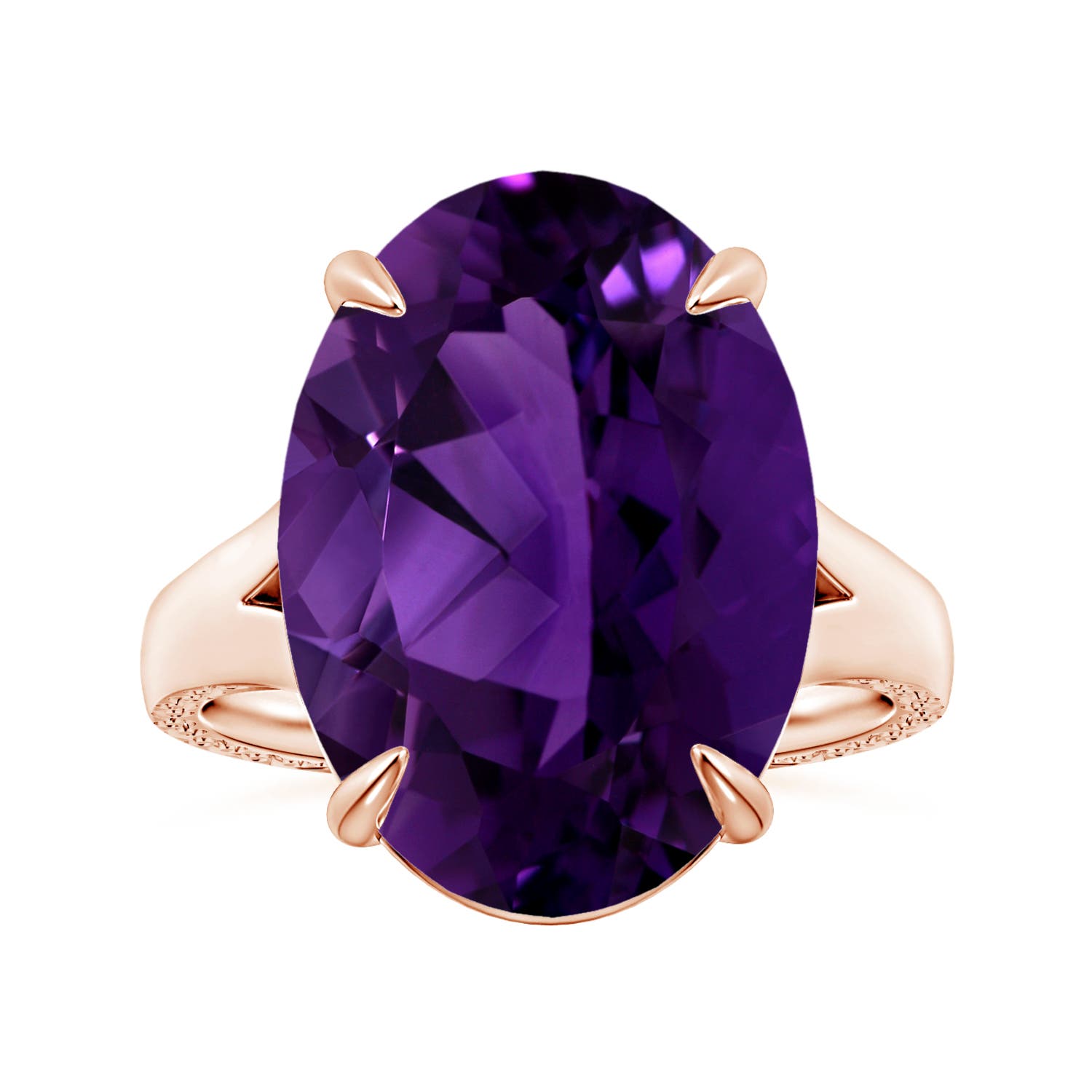 18.26x13.16x9.75mm AA Claw-Set GIA Certified Solitaire Oval Amethyst Split Shank Ring in 18CT Rose Gold