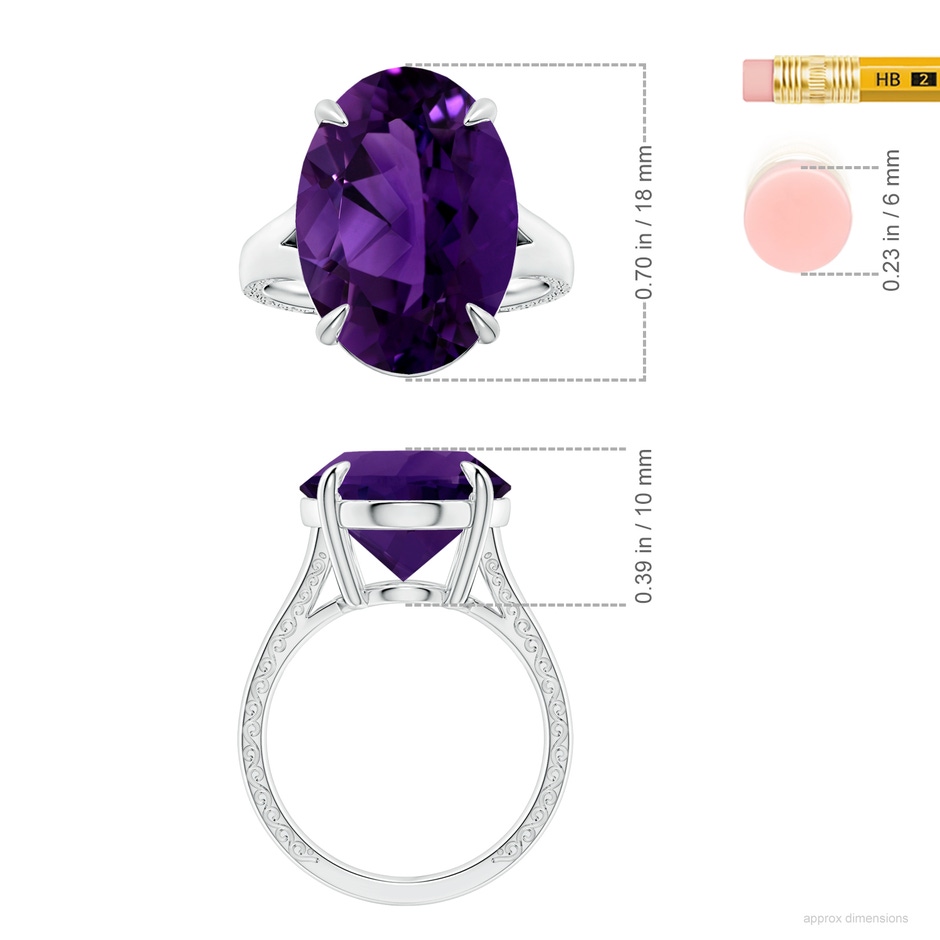 18.26x13.16x9.75mm AA Claw-Set GIA Certified Solitaire Oval Amethyst Split Shank Ring in White Gold ruler