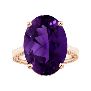 18.26x13.16x9.75mm AA GIA Certified Solitaire Oval Amethyst Reverse Tapered Shank Ring with Scrollwork in 9K Rose Gold