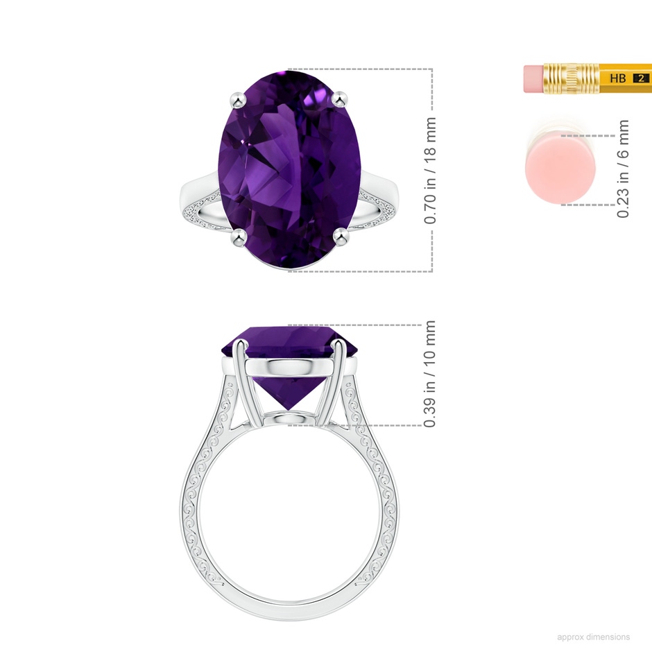 18.26x13.16x9.75mm AA GIA Certified Solitaire Oval Amethyst Reverse Tapered Shank Ring with Scrollwork in White Gold ruler