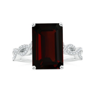 14x9.96x5.8mm AAA Prong-Set GIA Certified Emerald-Cut Garnet Ring with Diamond Twist Shank in White Gold