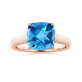 10.02x10.00x6.25mm AAA Claw-Set Solitaire Cushion Swiss Blue Topaz Ring with Scrollwork in 10K Rose Gold