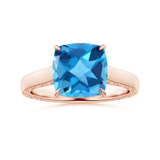 10.02x10.00x6.25mm AAA Claw-Set Solitaire Cushion Swiss Blue Topaz Ring with Scrollwork in 18K Rose Gold