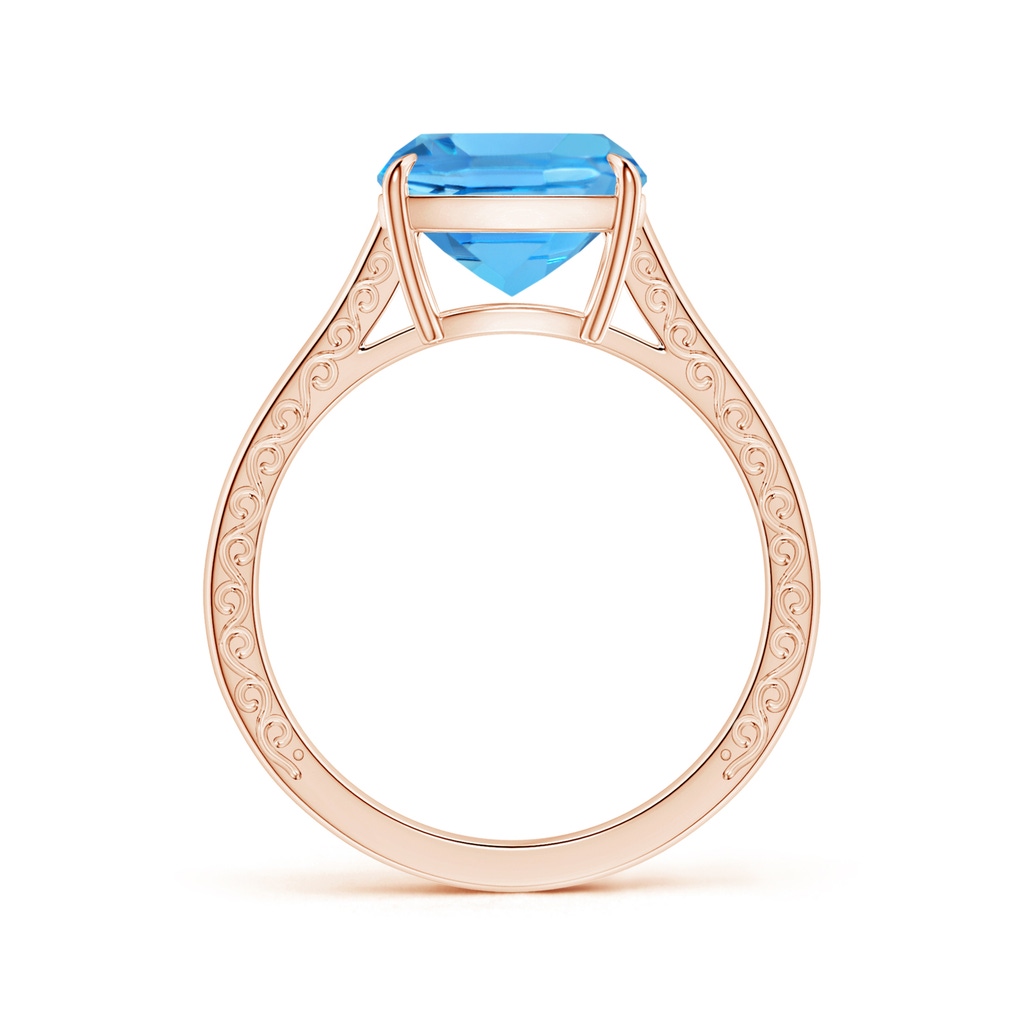 10.02x10.00x6.25mm AAA Claw-Set Solitaire Cushion Swiss Blue Topaz Ring with Scrollwork in Rose Gold - side 199