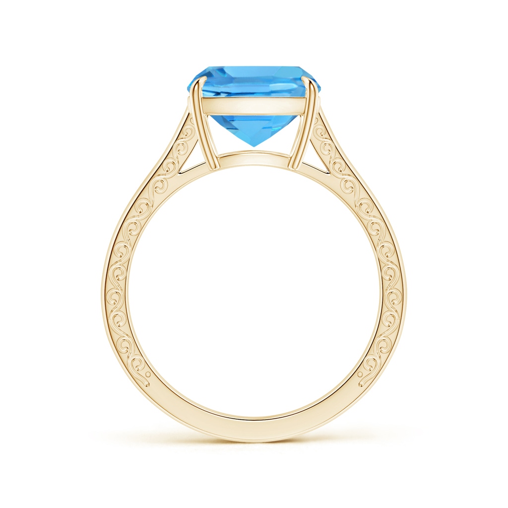 10.02x10.00x6.25mm AAA Claw-Set Solitaire Cushion Swiss Blue Topaz Ring with Scrollwork in Yellow Gold - side 199