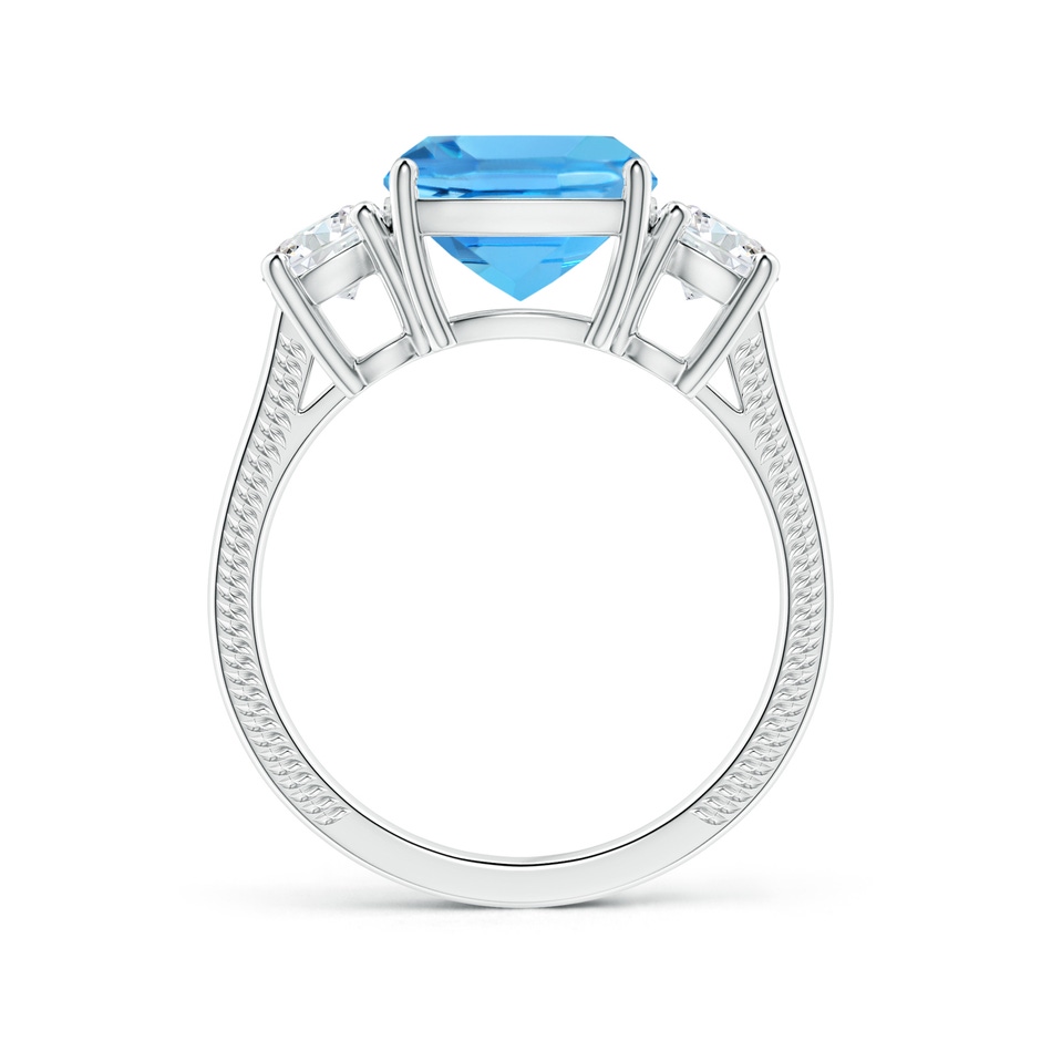 10.02x10.00x6.25mm AAA Three Stone Cushion Swiss Blue Topaz Leaf Ring in P950 Platinum side 199