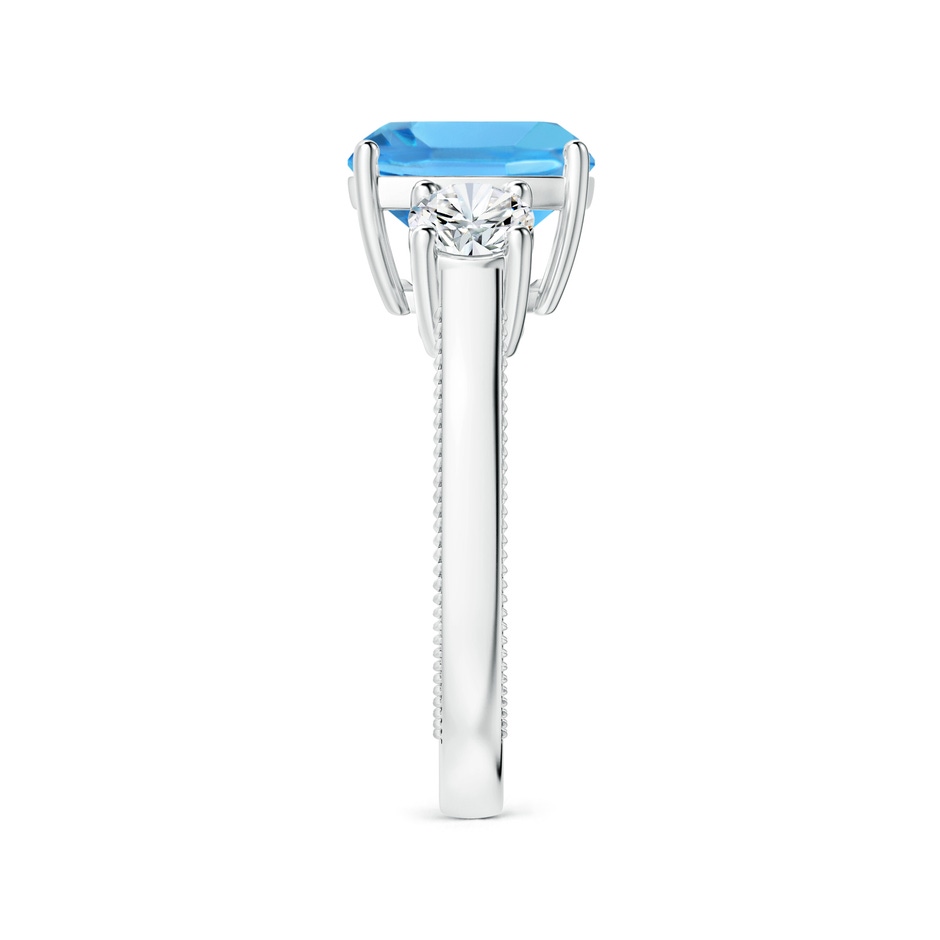 10.02x10.00x6.25mm AAA Three Stone Cushion Swiss Blue Topaz Leaf Ring in P950 Platinum side 399