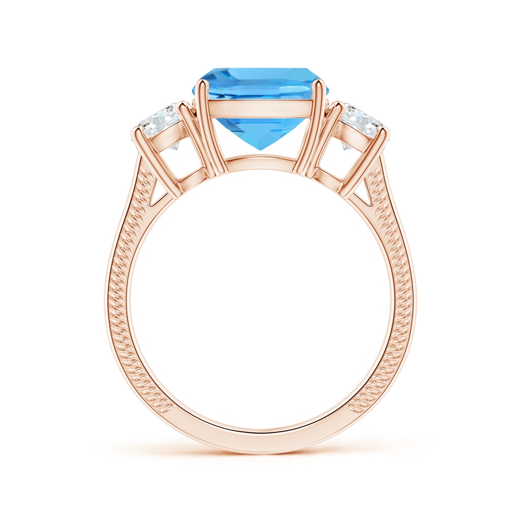 10.02x10.00x6.25mm AAA Three Stone Cushion Swiss Blue Topaz Leaf Ring in Rose Gold - side 199