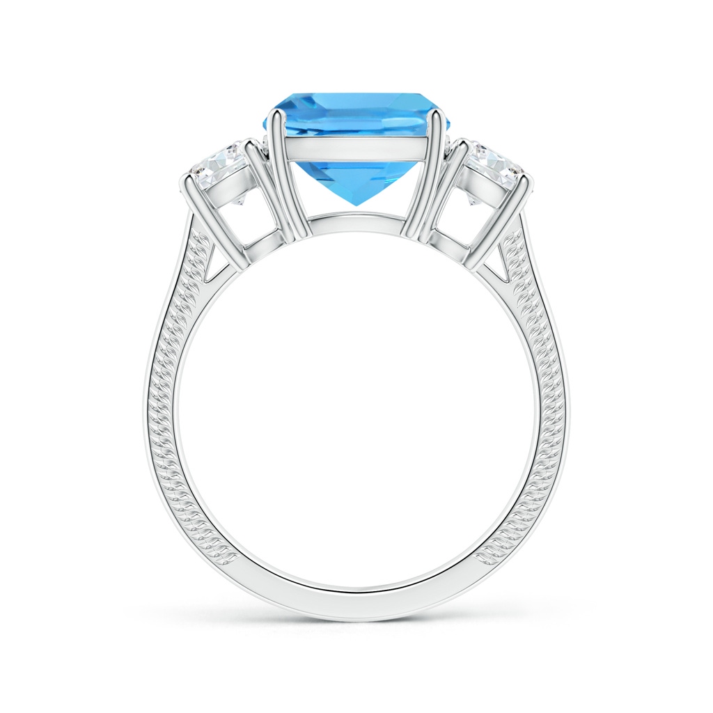 10.02x10.00x6.25mm AAA Three Stone Cushion Swiss Blue Topaz Leaf Ring in White Gold - side 199