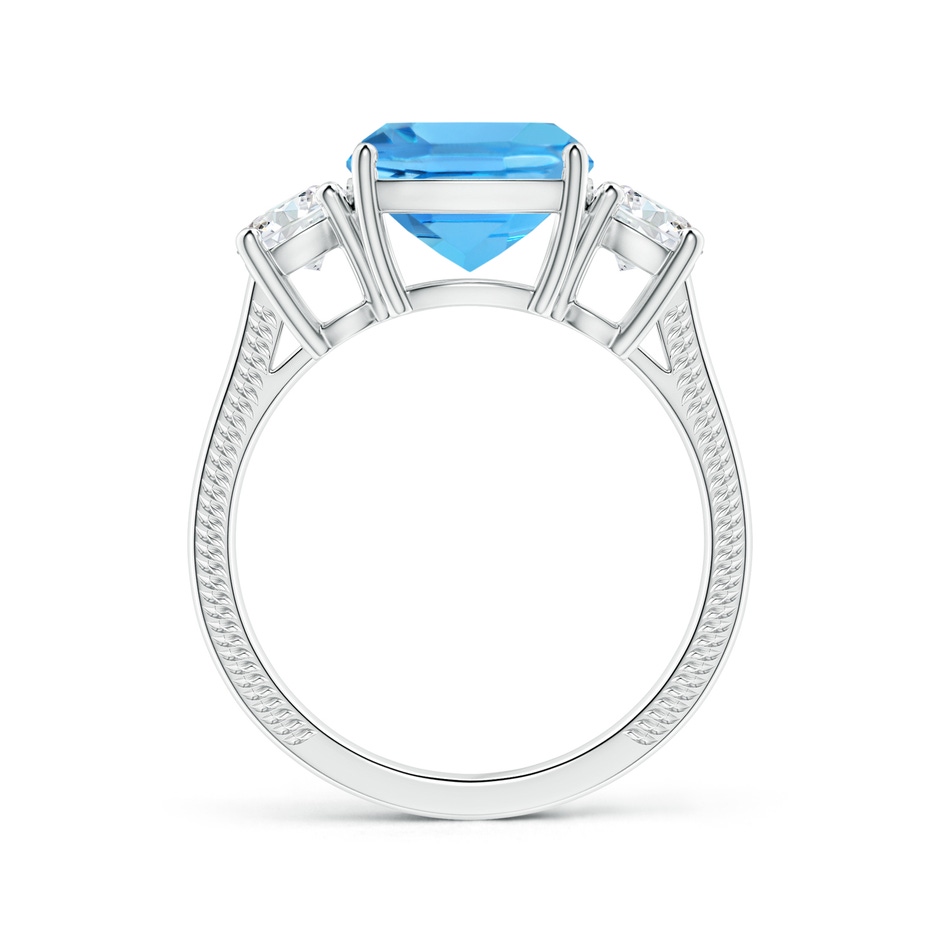 10.02x10.00x6.25mm AAA Three Stone Cushion Swiss Blue Topaz Leaf Ring in White Gold Side 199