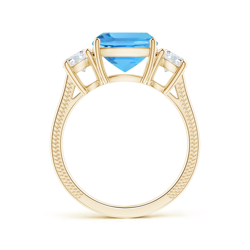 10.02x10.00x6.25mm AAA Three Stone Cushion Swiss Blue Topaz Leaf Ring in Yellow Gold - side 199