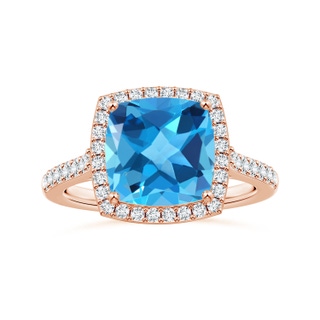 10.02x10.00x6.25mm AAA Cushion Swiss Blue Topaz Halo Ring with Diamonds in 10K Rose Gold