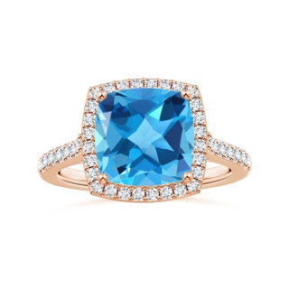 10.02x10.00x6.25mm AAA Cushion Swiss Blue Topaz Halo Ring with Diamonds in 9K Rose Gold