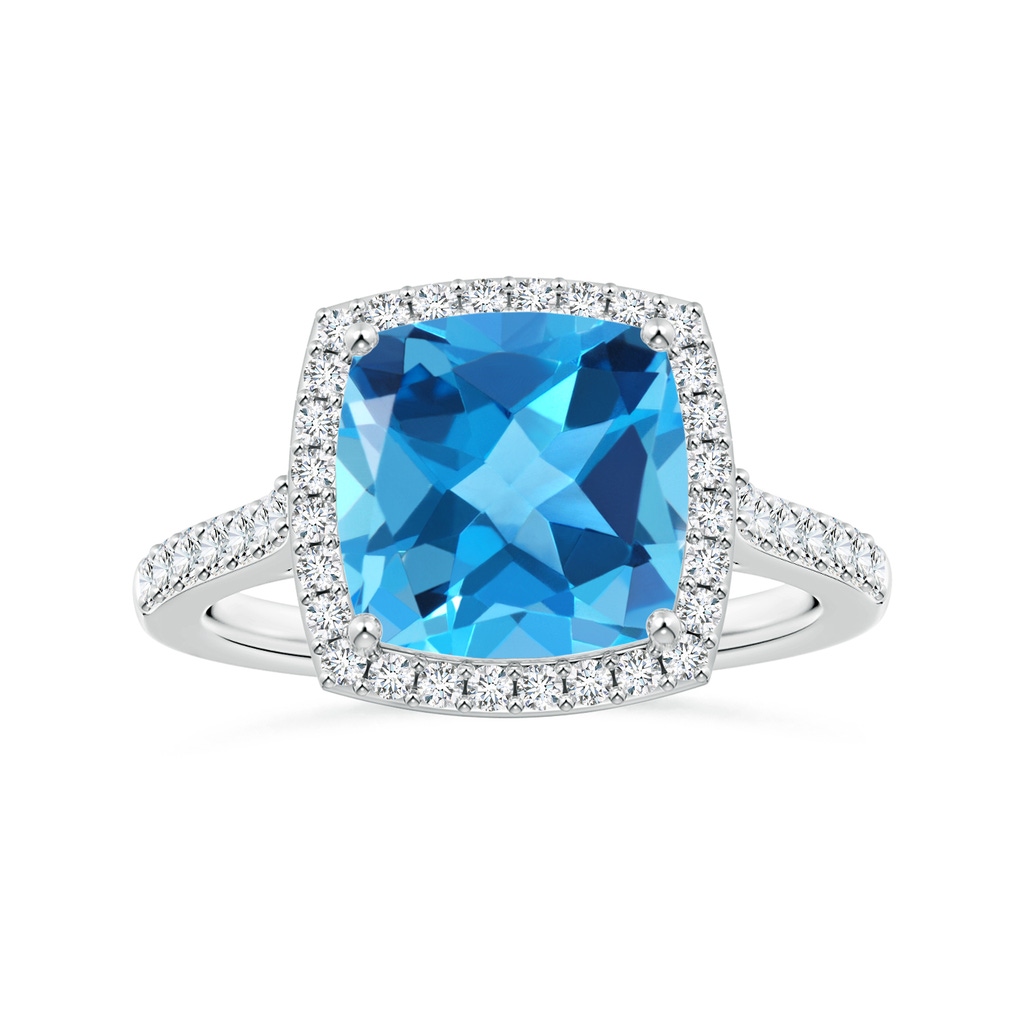 10.02x10.00x6.25mm AAA Cushion Swiss Blue Topaz Halo Ring with Diamonds in White Gold