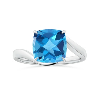 10.12x10.09x6.39mm AAA Solitaire Cushion Swiss Blue Topaz Bypass Ring with Leaf Motifs in P950 Platinum