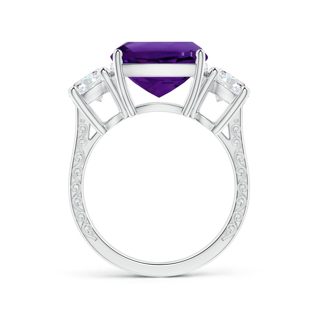 11.12x11.10x7.59mm AAA Three Stone GIA Certified Cushion Amethyst Ring with Scrollwork in White Gold - side 199