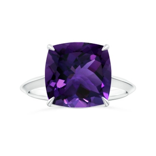 11.12x11.10x7.59mm AAA Claw-Set GIA Certified Solitaire Cushion Amethyst Knife Edge Shank Ring in 18K White Gold