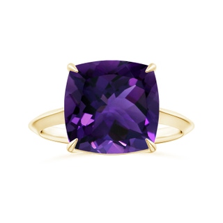 11.12x11.10x7.59mm AAA Claw-Set GIA Certified Solitaire Cushion Amethyst Knife Edge Shank Ring in 18K Yellow Gold