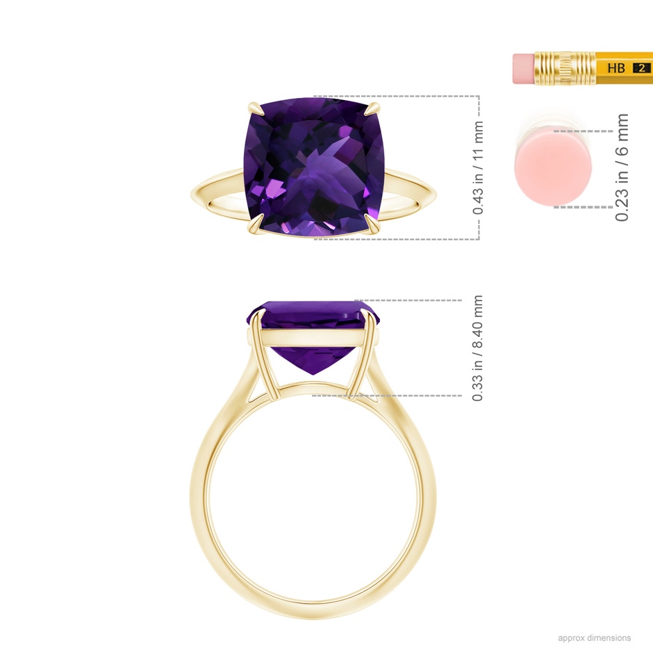 11.12x11.10x7.59mm AAA Claw-Set GIA Certified Solitaire Cushion Amethyst Knife Edge Shank Ring in 18K Yellow Gold ruler