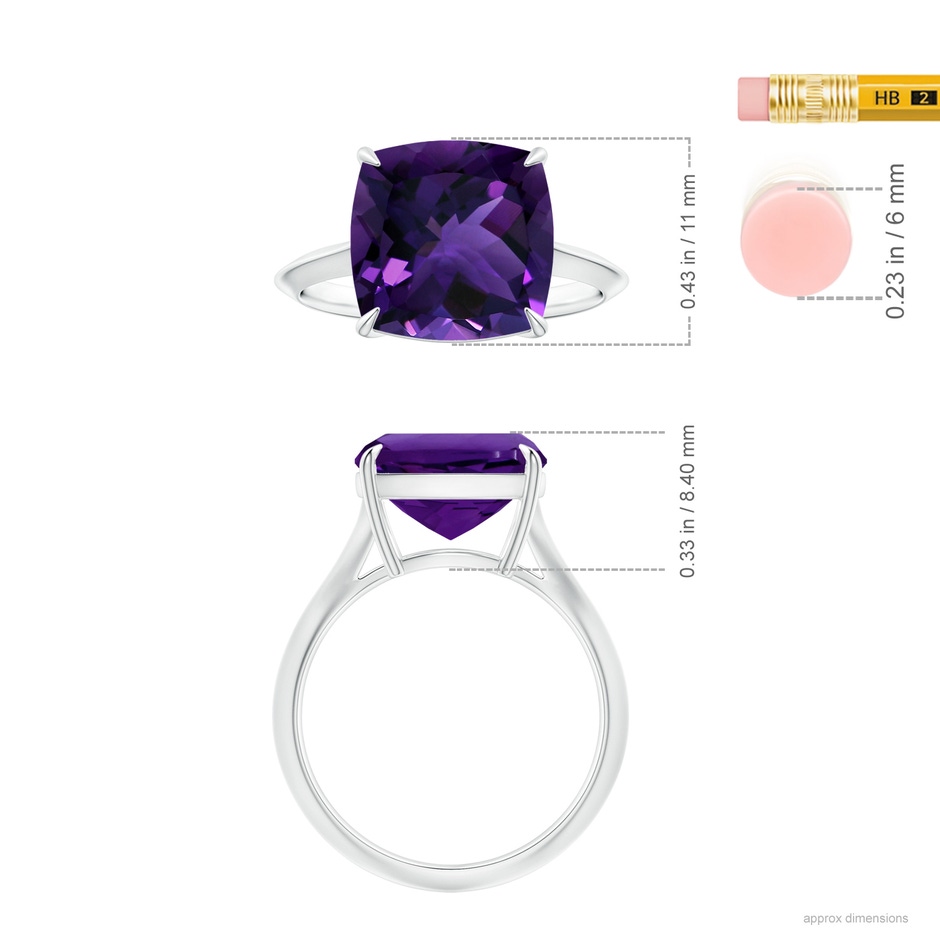 11.12x11.10x7.59mm AAA Claw-Set GIA Certified Solitaire Cushion Amethyst Knife Edge Shank Ring in P950 Platinum ruler