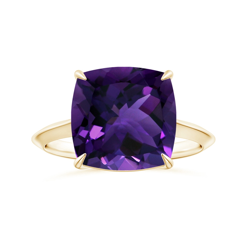 11.12x11.10x7.59mm AAA Claw-Set GIA Certified Solitaire Cushion Amethyst Knife Edge Shank Ring in Yellow Gold